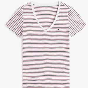 Tommy Hilfiger Women's Shirt v neck  Short Sleeve White Gray Navy Red Stripe 0x